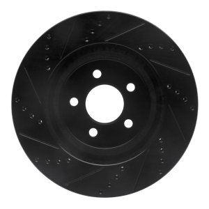 Ford Mustang Brake Rotor (1) - Front Right - R1 Concepts - Drilled & Slotted - Black - `94-`04